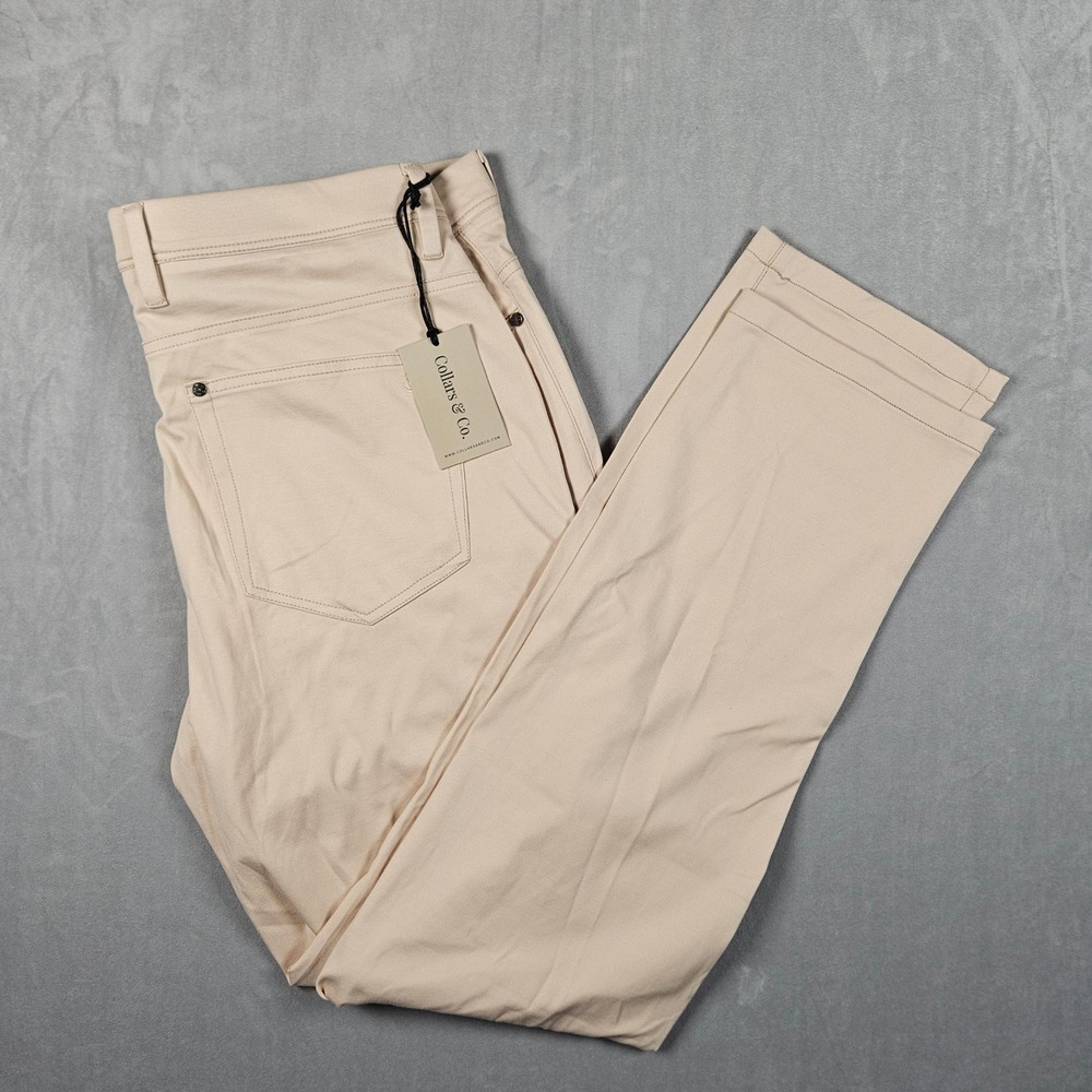 NEW Collars & Co CEO Tech Pull-On Pants Mens 36x32 Stone Beige Chino Trousers